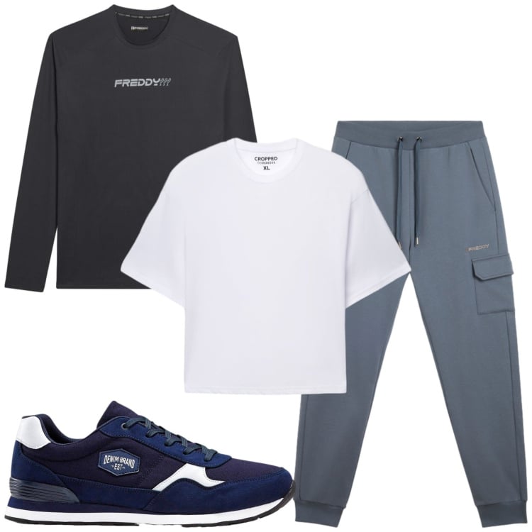 Outfit uomo - Total look #2473605. Stile Casual per Sport. Abbinamento con sneakers, t-shirt, pantaloni cargo, t-shirt.