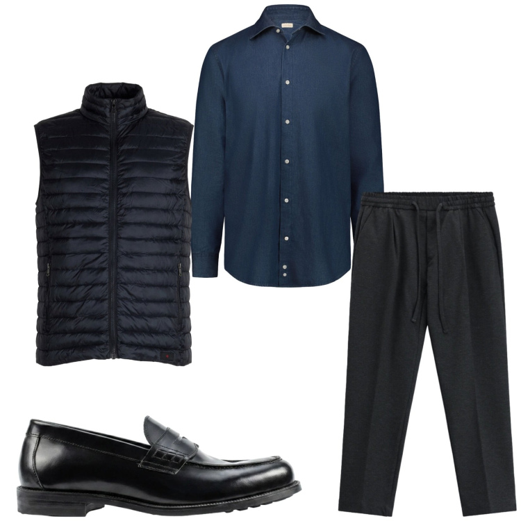 Outfit uomo - Total look #2473615. Stile Trendy per Ufficio. Abbinamento con pantaloni, camicie, scarpe stringate, piumini.