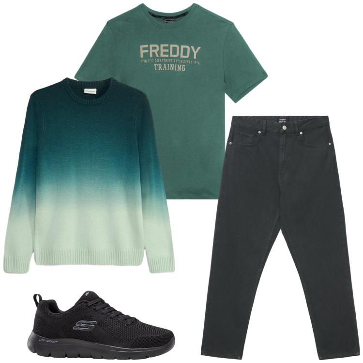 Outfit uomo - Total look #2473645. Stile Urban per Tutti i giorni. Abbinamento con sneakers, maglieria, jeans, t-shirt.