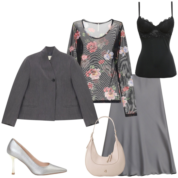 Outfit donna - Total look #2473649. Stile Chic per Serata fuori. Abbinamento con body, t-shirt, gonne longuette, blazer, borse a tracolla, décolleté.