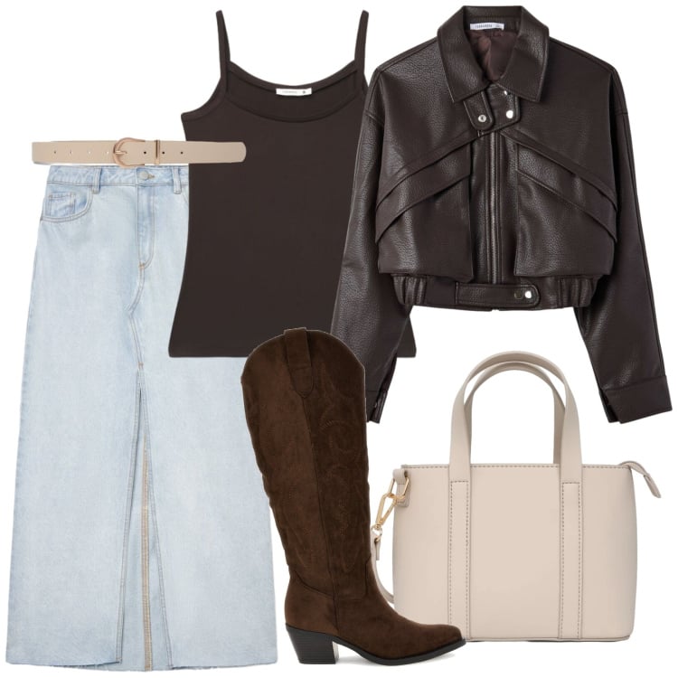 Outfit donna - Il giubbotto per l\'autunno. Stile Trendy per Ufficio. Abbinamento con gonne lunghe, bomber, borse a tracolla, cinture, top, stivaletti texani.