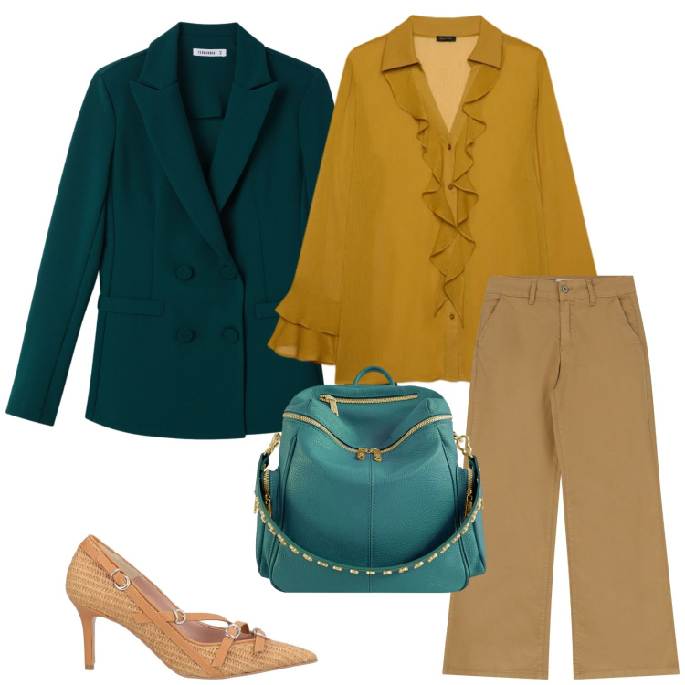 Outfit donna - Total look #2473694. Stile Chic per Tutti i giorni. Abbinamento con décolleté, blazer, jeans, bluse, zaini.