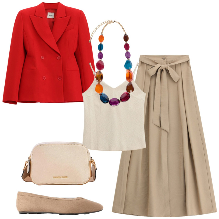 Outfit donna - Total look #2473703. Stile Casual chic per Ufficio. Abbinamento con borse a tracolla, ballerine, gonne lunghe, canottiere, blazer, collane.