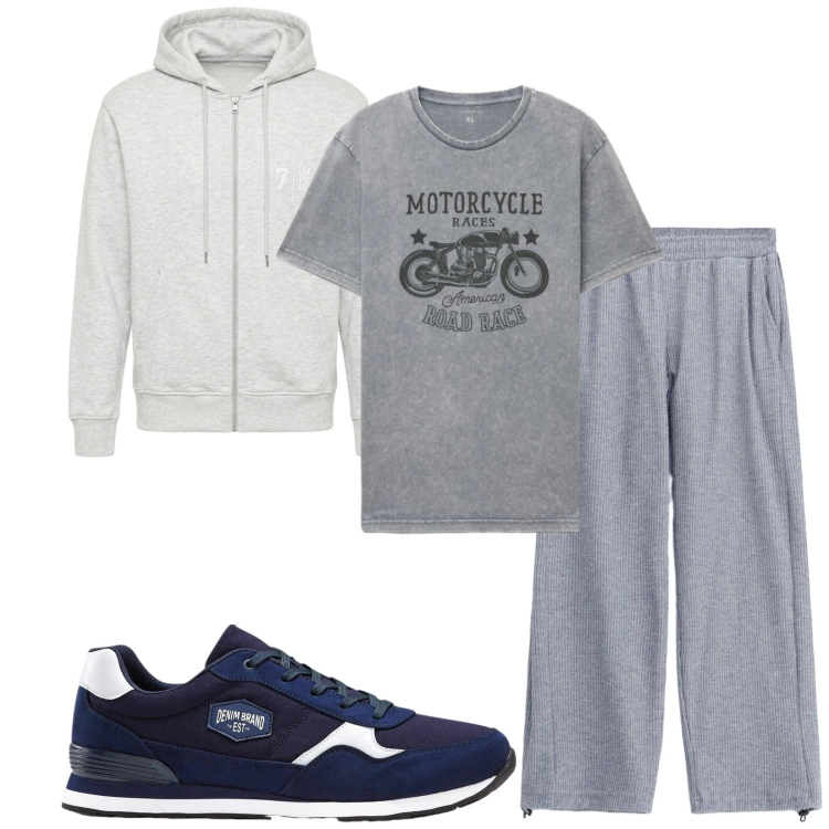 Outfit uomo - Total look #2473710. Stile Casual per Sport. Abbinamento con sneakers, pantaloni, felpe con cappuccio, t-shirt.