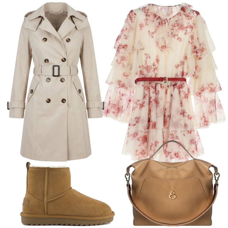 Outfit donna - Speciale accessori suede. Stile Glamour per Tutti i giorni. Abbinamento con vestiti corti, trench, borse a mano, stivali.