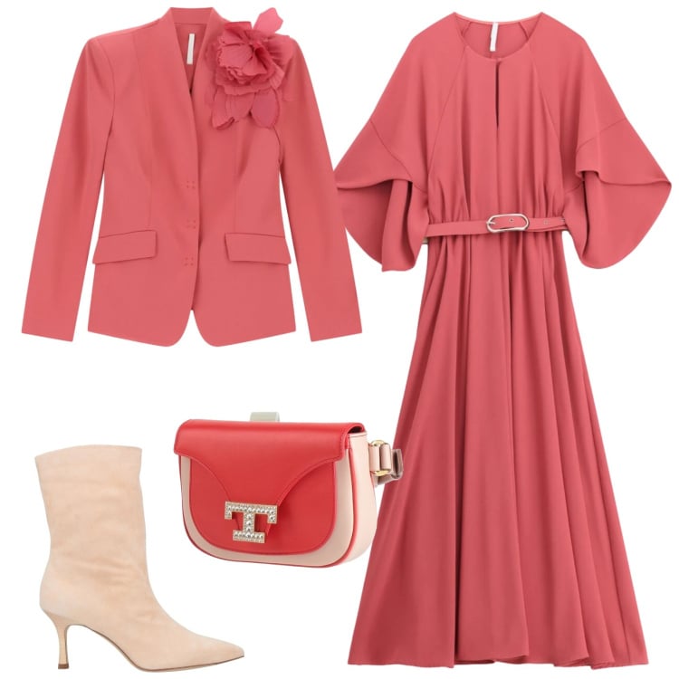 Outfit donna - Total look #2473727. Stile Glamour per Cerimonia. Abbinamento con stivaletti, marsupi, vestiti lunghi, blazer.