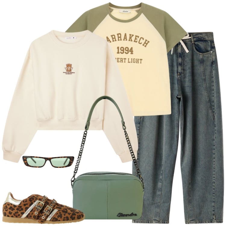 Outfit donna - A lezione. Stile Casual per Scuola/Università. Abbinamento con occhiali da sole, sneakers, t-shirt, felpe, jeans, borse a tracolla.