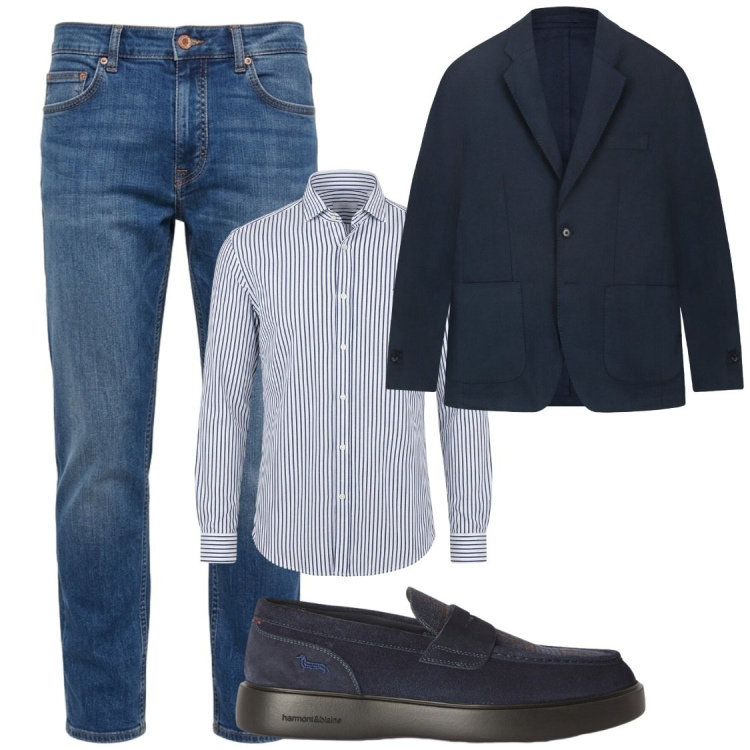 Outfit uomo - Intramontabile. Stile Business/Elegante per Ufficio. Abbinamento con scarpe stringate, camicie, jeans, giacche.