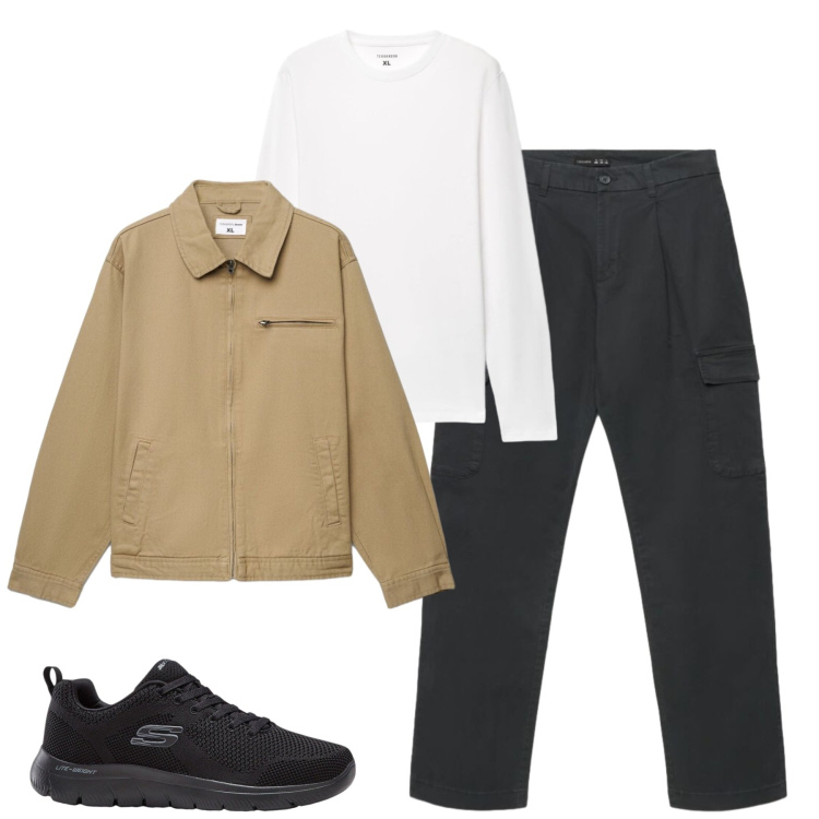 Outfit uomo - Terranova. Stile Casual per Tutti i giorni. Abbinamento con sneakers, cappotti, pantaloni cargo, t-shirt.