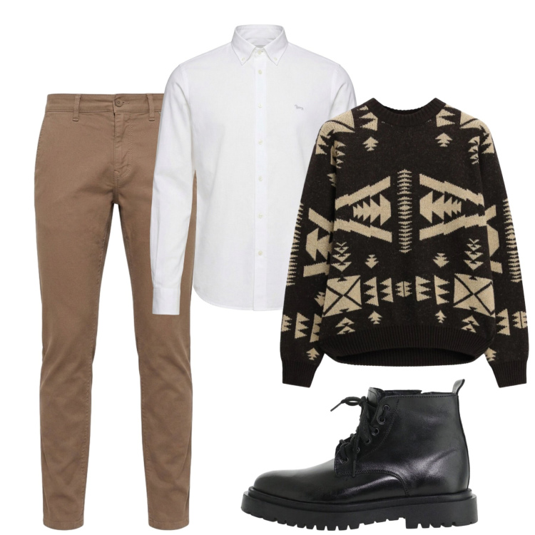 Outfit uomo - Total look #2473841. Stile Casual per Tutti i giorni. Abbinamento con camicie, pantaloni, anfibi, maglieria.