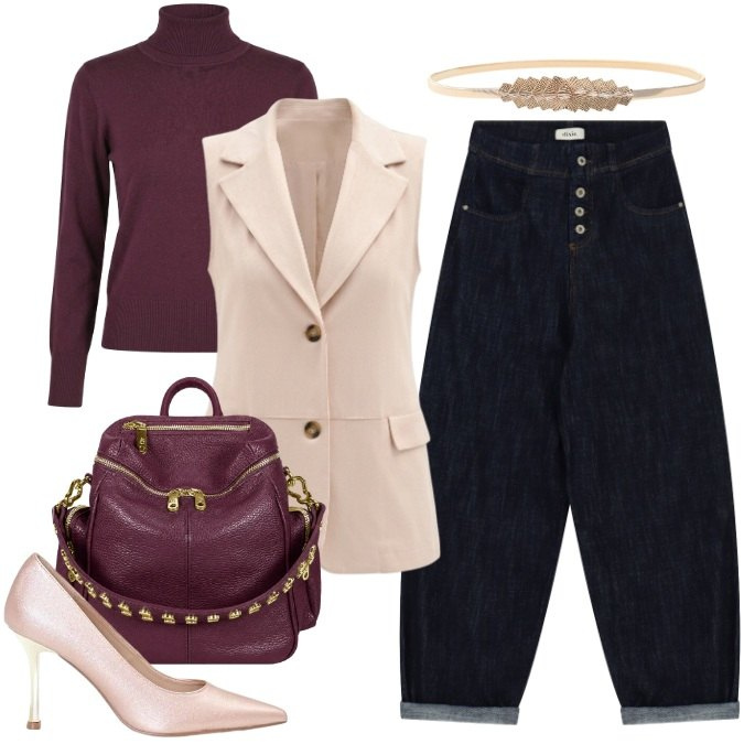 Outfit donna - Total look #2473846. Stile Basic per Ufficio. Abbinamento con pantaloni, cinture, gilet, décolleté, pullovers, zaini.