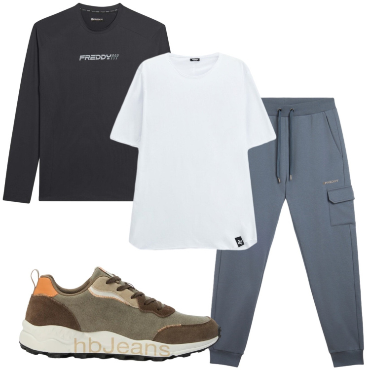 Outfit uomo - Total look #2473851. Stile Casual per Sport. Abbinamento con sneakers, t-shirt, pantaloni cargo, t-shirt.