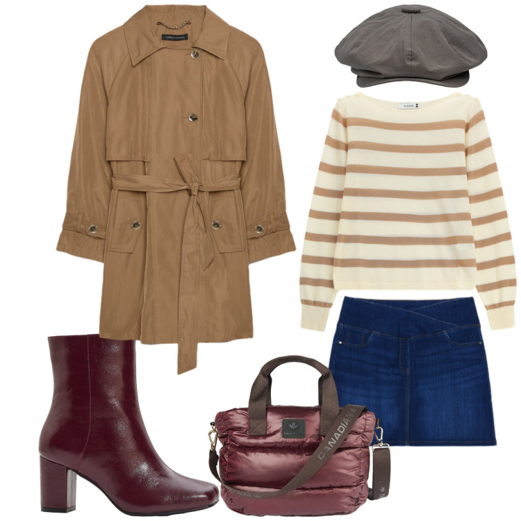Outfit donna - Total look #2473863. Stile Casual per Tutti i giorni. Abbinamento con stivaletti, cappelli, maglieria, borse a tracolla, trench, minigonne.