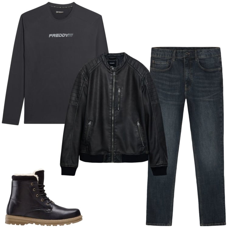 Outfit uomo - Total look #2473867. Stile Urban per Tutti i giorni. Abbinamento con stivali e stivaletti, jeans, giacche, t-shirt.
