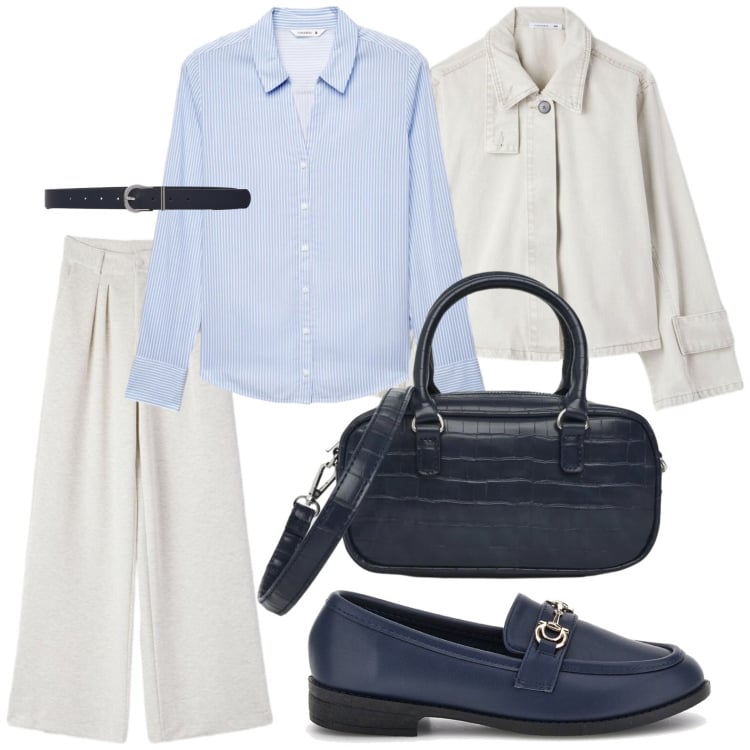 Outfit donna - Terranova - Curvy Back To. Stile Bon Ton per Ufficio. Abbinamento con camicie, pantaloni, cappotti, borse a tracolla, cinture, mocassini.