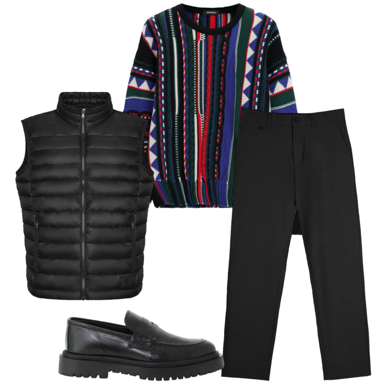 Outfit uomo - Total look #2473872. Stile Trendy per Tutti i giorni. Abbinamento con maglieria, scarpe stringate, pantaloni chino, piumini.