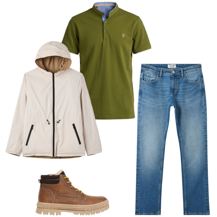 Outfit uomo - Total look #2473874. Stile Casual per Tutti i giorni. Abbinamento con polo, jeans, giacche, stivali e stivaletti.