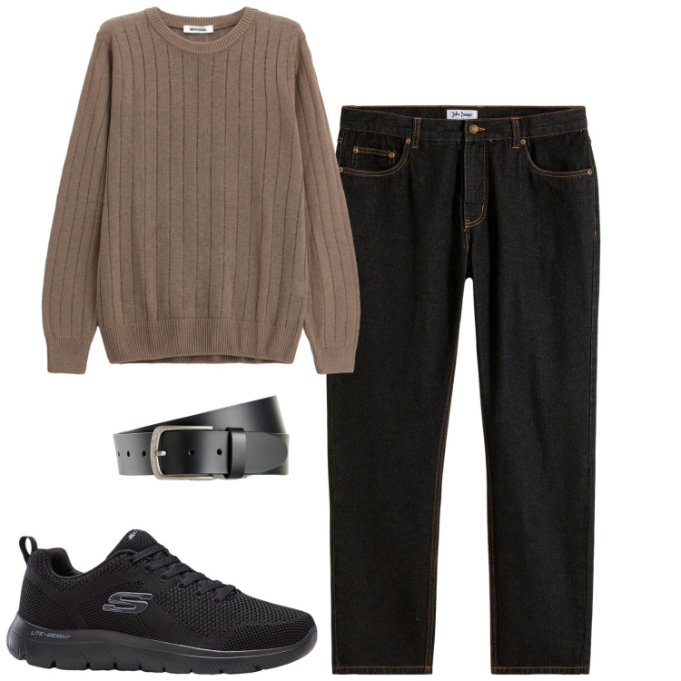 Outfit uomo - Total look #2473930. Stile Casual per Tutti i giorni. Abbinamento con jeans dritti, sneakers, cinture, maglieria.