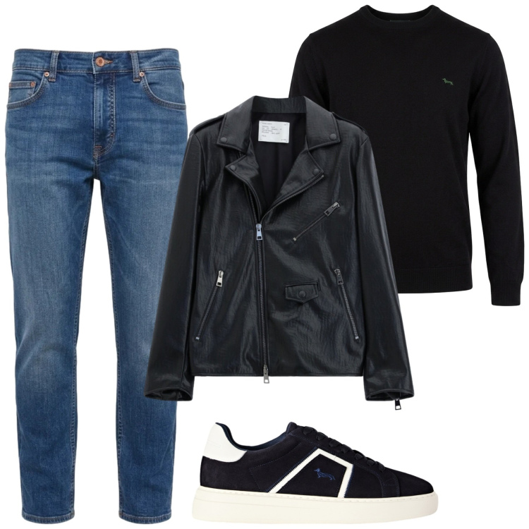 Outfit uomo - Fall. Stile Casual per Tutti i giorni. Abbinamento con sneakers, maglieria, jeans, giacche.