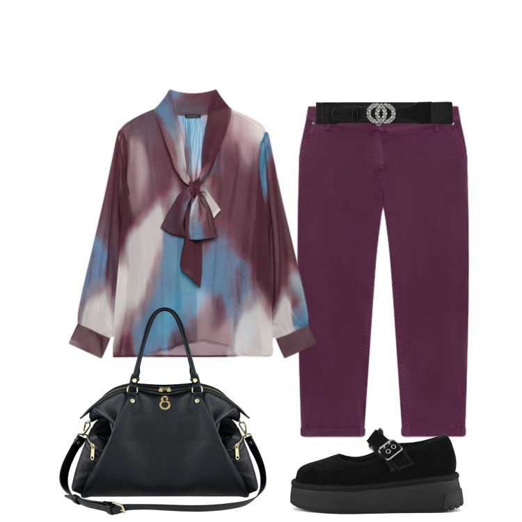 Outfit donna - Eleganza curvy. Stile Chic per Tutti i giorni. Abbinamento con cinture, pantaloni chino, bluse, shopping bag, décolleté.