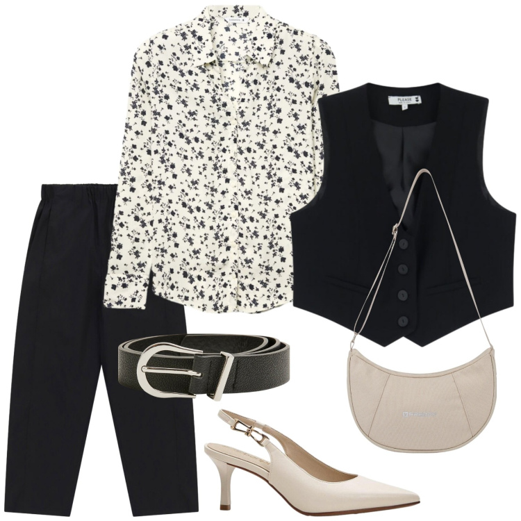 Outfit donna - Total look #2474066. Stile Bon Ton per Ufficio. Abbinamento con décolleté, cinture, camicie, borse a spalla, pantaloni, gilet.