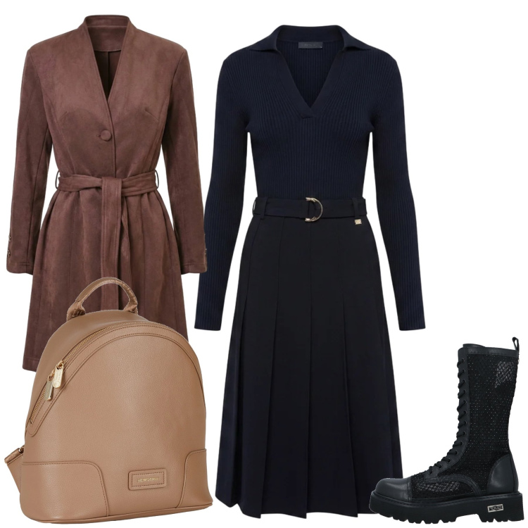Outfit donna - Total look #2474081. Stile Casual chic per Tutti i giorni. Abbinamento con stivali, zaini, vestiti midi/longuette, trench.