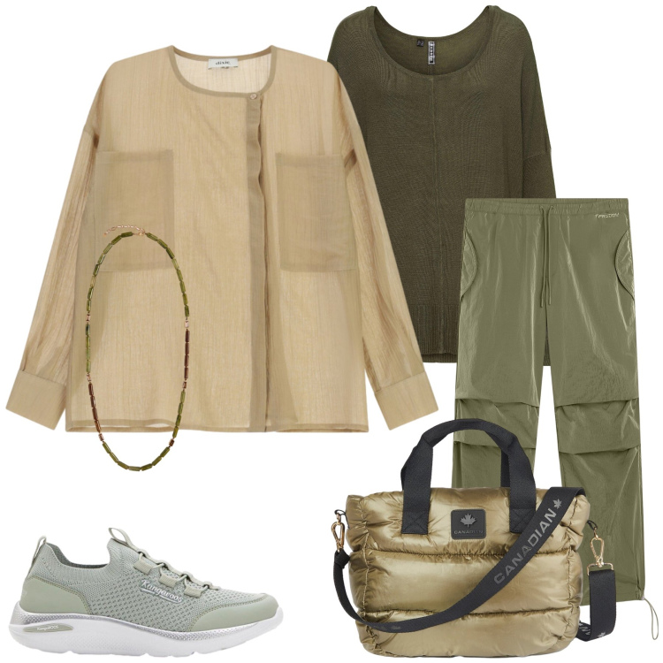 Outfit donna - Total look #2474083. Stile Casual chic per Tutti i giorni. Abbinamento con maglieria, sneakers, pantaloni, camicie, borse tote, collane.