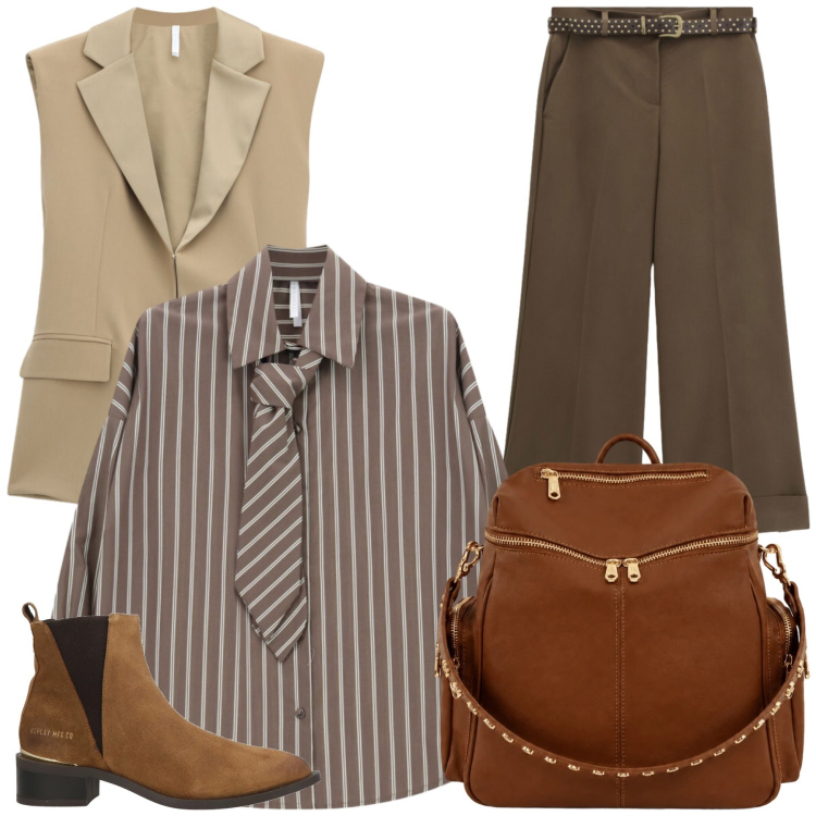 Outfit donna - Total look #2474092. Stile Casual chic per Tutti i giorni. Abbinamento con stivaletti texani, camicie, gilet, pantaloni a palazzo, zaini.
