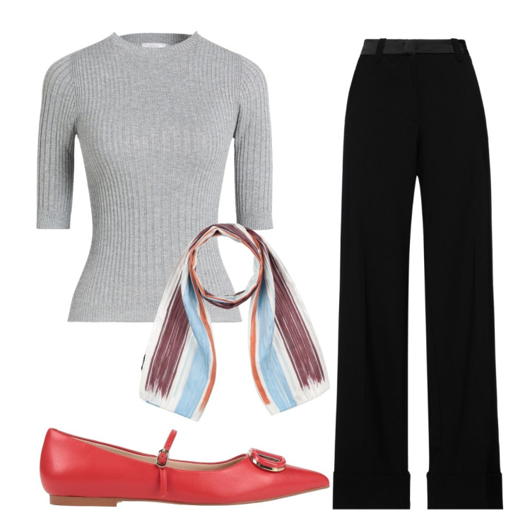 Outfit donna - Minimal curvy. Stile Minimal per Ufficio. Abbinamento con pantaloni, pullovers, sciarpe, ballerine.