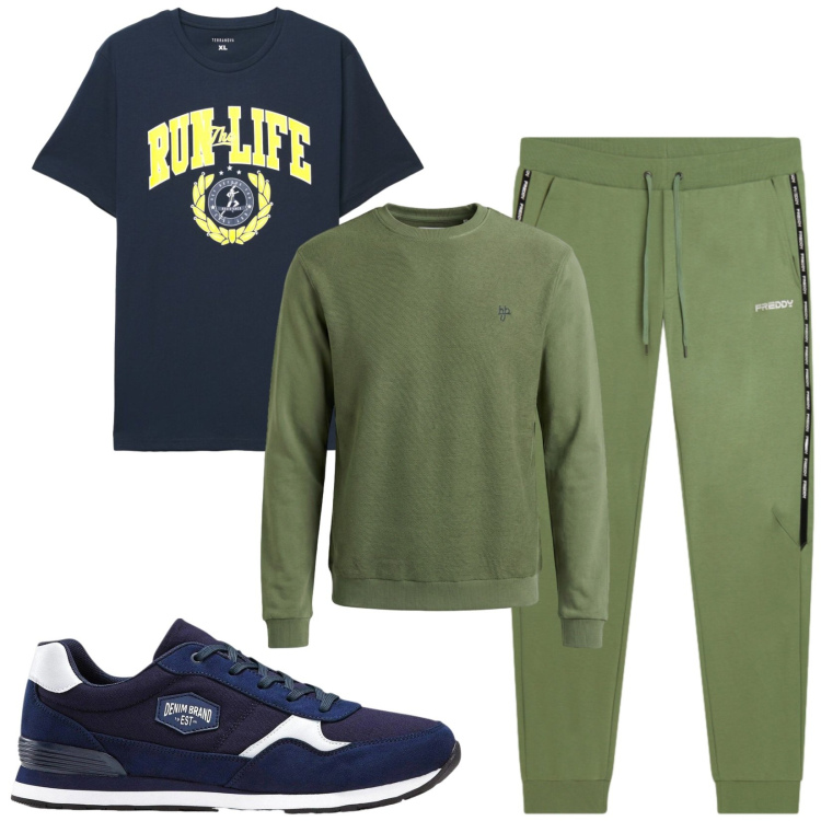 Outfit uomo - Total look #2474127. Stile Casual per Sport. Abbinamento con sneakers, felpe, t-shirt, pantaloni sportivi.