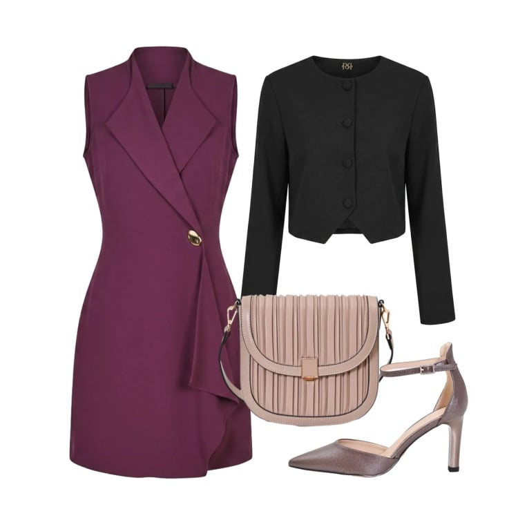 Outfit donna - Rinascimento - Dietro la trama FW26. Stile Chic per Cerimonia. Abbinamento con vestiti asimmetrici, blazer, décolleté, borse a tracolla.