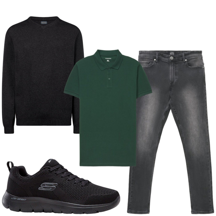 Outfit uomo - Total look #2474142. Stile Casual per Tutti i giorni. Abbinamento con sneakers, maglieria, jeans skinny, polo.