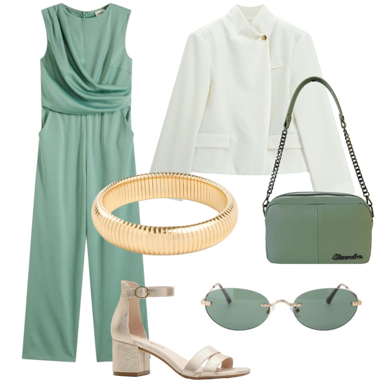 Outfit donna - Il bracciale elasticizzato. Stile Chic per Cerimonia. Abbinamento con tute, sandali col tacco, braccialetti, occhiali da sole, blazer, borse a tracolla.