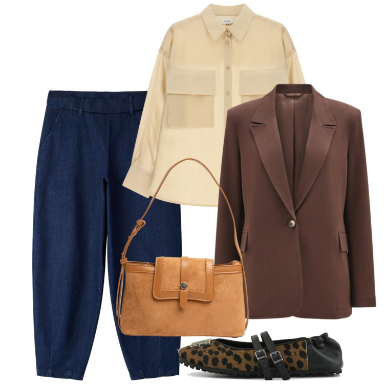 Outfit donna - Dark denim - Il jeans per l\'autunno. Stile Bon Ton per Ufficio. Abbinamento con jeans, camicie, blazer, borse a tracolla, ballerine.