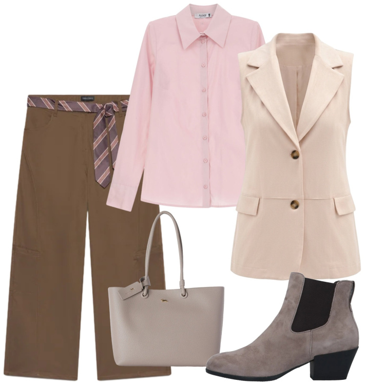 Outfit donna - Weekend Fuori Porta. Stile Bon Ton per Tutti i giorni. Abbinamento con stivaletti chelsea, shopping bag, camicie, gilet, pantaloni.
