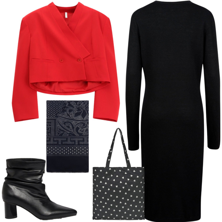 Outfit donna - Total look #2474194. Stile Chic per Serata fuori. Abbinamento con stivaletti, vestiti midi/longuette, borse tote, blazer, sciarpe.