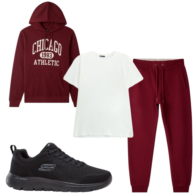Outfit uomo - Total look #2474195. Stile Urban per Sport. Abbinamento con sneakers, t-shirt, pantaloni, felpe con cappuccio.
