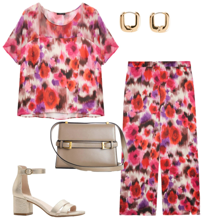 Outfit donna - Total look #2474205. Abbinamento con sandali col tacco, borse a tracolla, orecchini, bluse, pantaloni a palazzo.