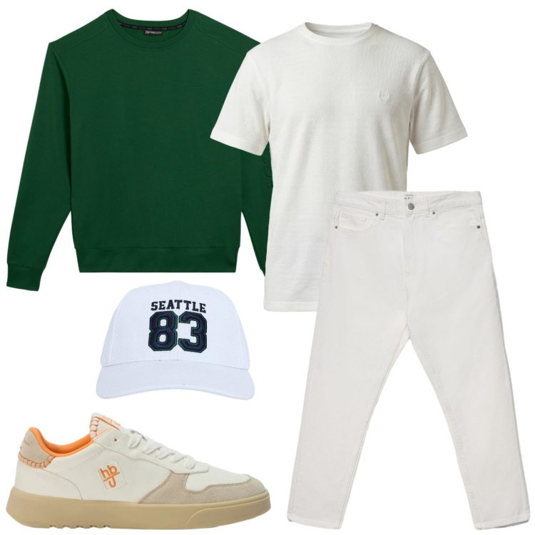 Outfit uomo - Total look #2474214. Stile Trendy per Tutti i giorni. Abbinamento con sneakers, t-shirt, felpe, cappelli con visiera, jeans.