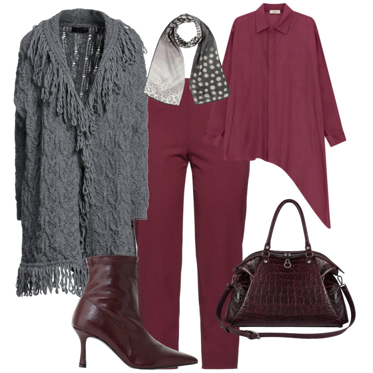 Outfit donna - Casual chic tempo libero. Stile Casual chic per Tutti i giorni. Abbinamento con sciarpe, cardigans, pantaloni, stivaletti, camicie, shopping bag.