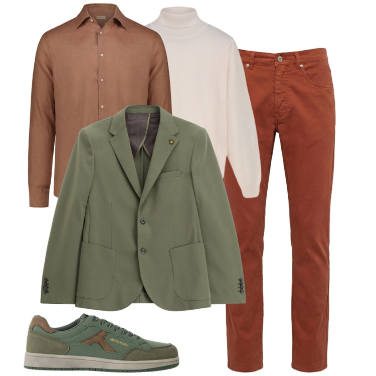 Outfit uomo - Toni neutri e terracotta. Stile Urban per Tutti i giorni. Abbinamento con pantaloni, giacche, sneakers, camicie, pullovers.