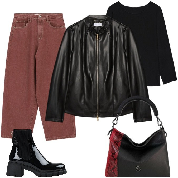 Outfit donna - Total look #2474247. Stile Urban per Serata fuori. Abbinamento con stivaletti, jeans, giacche, maglieria, borse a mano.
