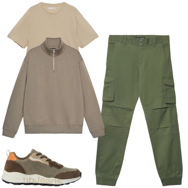 Outfit uomo - Settembre. Stile Casual per Tutti i giorni. Abbinamento con sneakers, pantaloni cargo, t-shirt, felpe.