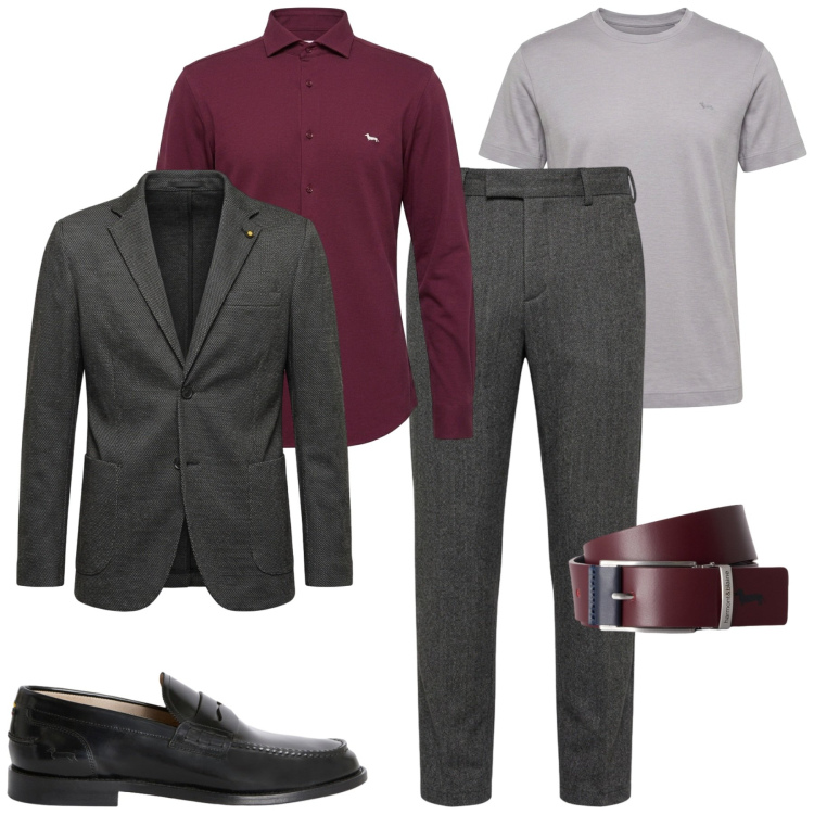Outfit uomo - In ufficio. Stile Business/Elegante per Ufficio. Abbinamento con scarpe stringate, t-shirt, cinture, camicie, pantaloni, giacche.