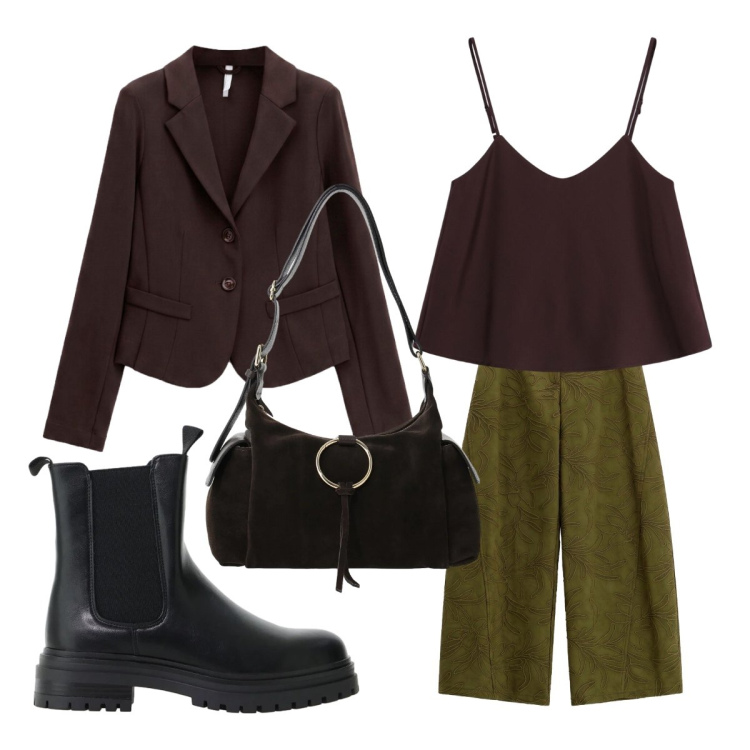 Outfit donna - We Are Back with the blazer. Stile Urban per Serata fuori. Abbinamento con blazer, pantaloni a palazzo, top, stivaletti chelsea, borse a spalla.