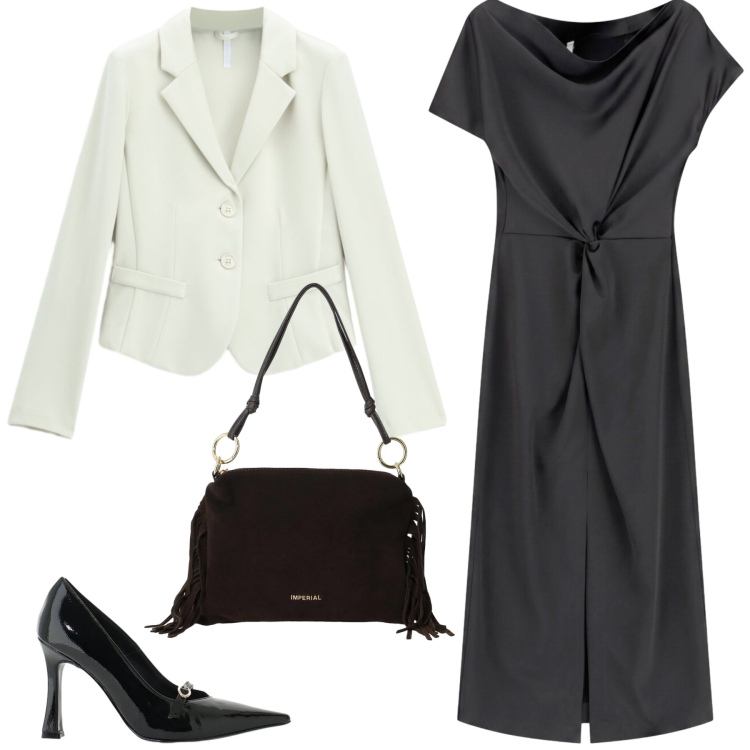 Outfit donna - Total look #2474264. Stile Chic per Tutti i giorni. Abbinamento con vestiti midi/longuette, blazer, décolleté, borse a spalla.