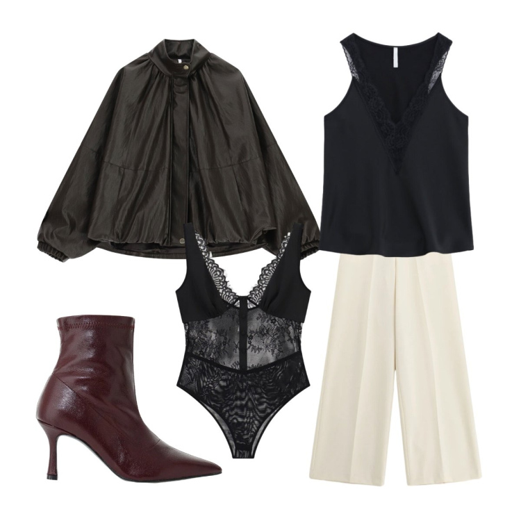 Outfit donna - We Are Back whit the jacket oversize. Stile Urban per Serata fuori. Abbinamento con body, pantaloni a palazzo, stivaletti, giacche, canottiere.
