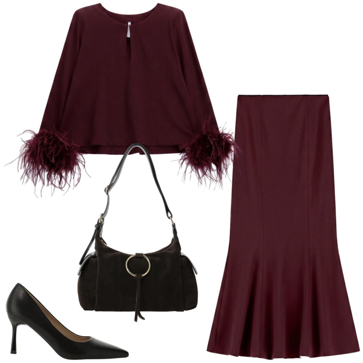 Outfit donna - Total look #2474266. Stile Chic per Serata fuori. Abbinamento con gonne lunghe, décolleté, borse a spalla, bluse.