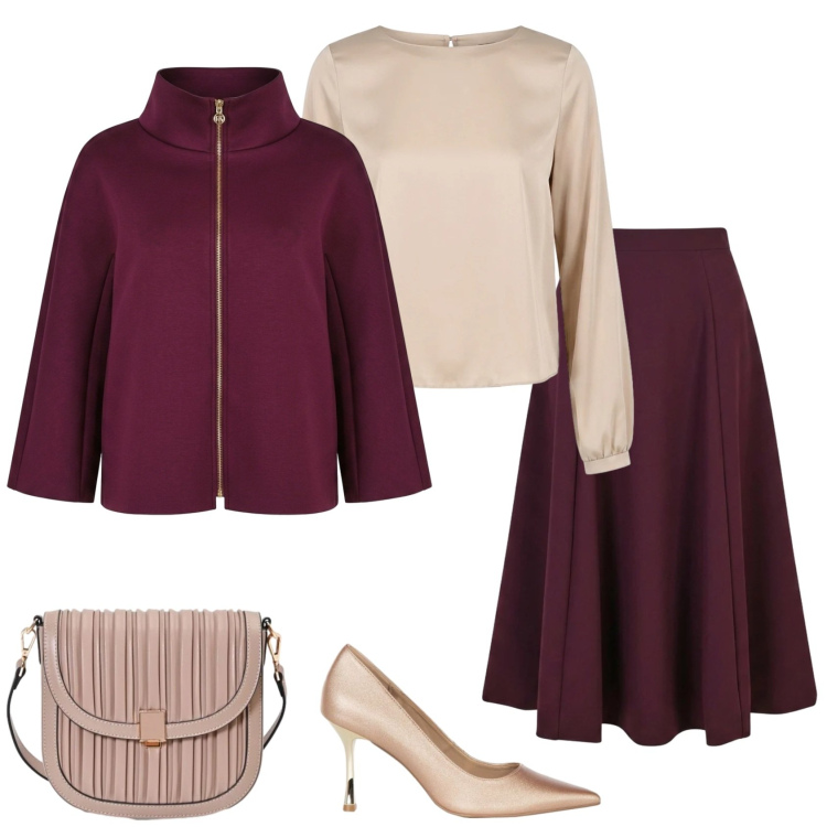 Outfit donna - Total look #2474283. Stile Chic per Serata fuori. Abbinamento con cappotti, gonne lunghe, bluse, décolleté, borse a tracolla.