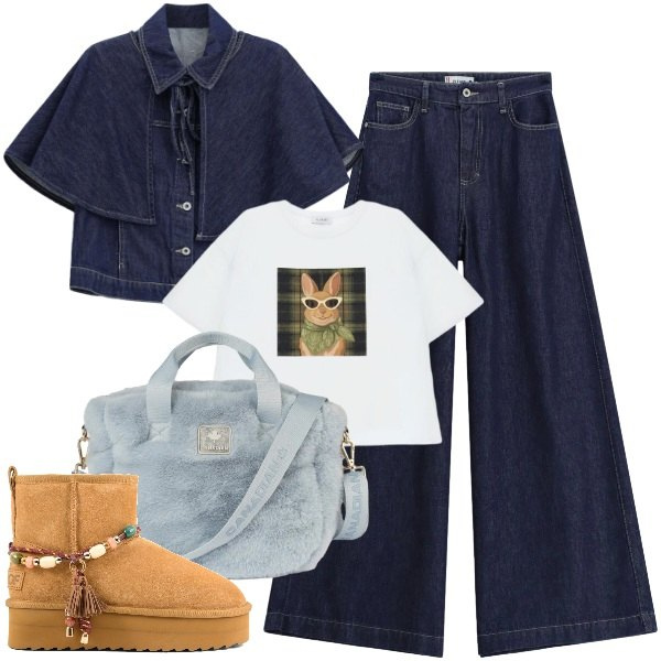 Outfit donna - Dark denim - Il jeans per l\'autunno. Stile Trendy per Tutti i giorni. Abbinamento con jeans, t-shirt, blazer, borse tote, stivaletti.